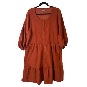 Toad & Co Women's Scouter Cord Tiered Long Sleeve Dress Orange XL Corduroy